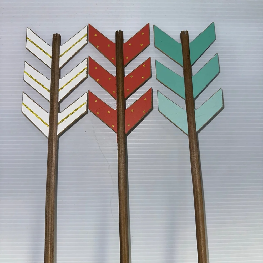 Set of 3 Decorative Arrows Salmon, Pink, Teal with Gold Accents Home Decor